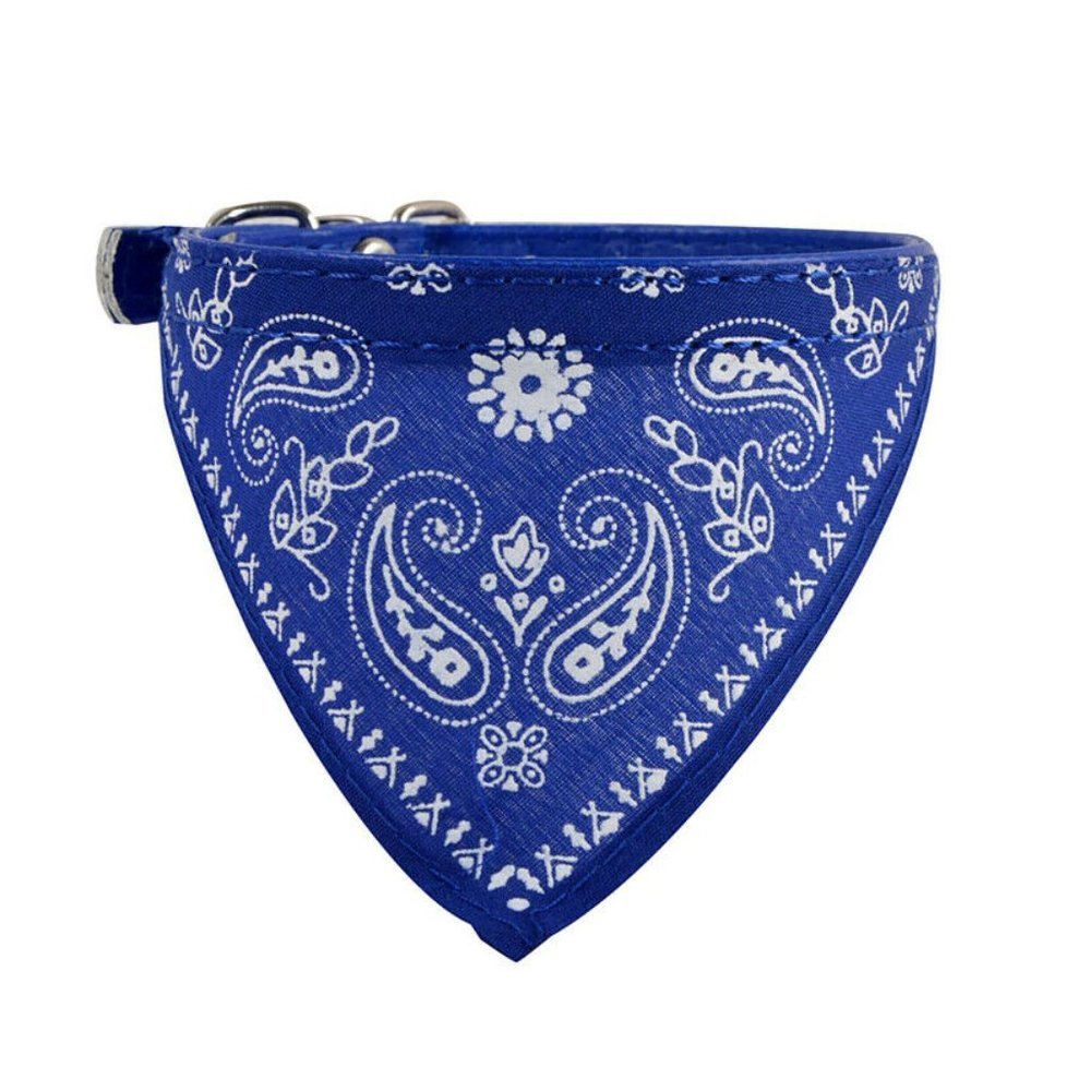 Pet Dog Cat Neck Scarf Bandana Leash Leather Neckerchief Adjustable Belt - Blue